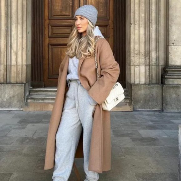 Zara coat wool blend oversized long camel belted rope trench coat - Picture 9 of 10